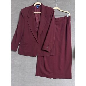 Vintage Austin Reed Skirt Suit 16 Burgundy Wool Maxi Blazer Set 90s y2k Career